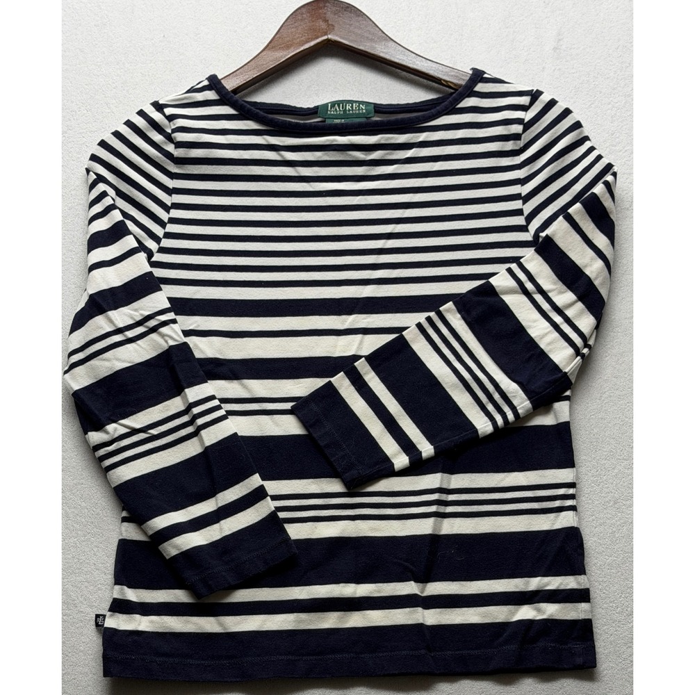 Lauren Ralph Lauren Striped Boatneck Top Preppy Nautical Coastal Long Sleeve